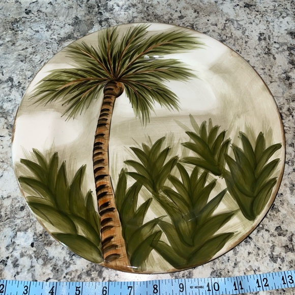 4 Tabletops Unlimited Kona Hand Painted Dinner Plate Palm Tree Design - Picture 6 of 13